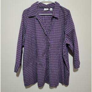 Riders Lee Womans 2X‎ Purple Plaid Button Up Short